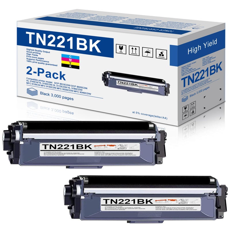 MOLIMER 2-Pack TN-221 TN221BK Black Toner Cartridge Replacement for Brother TN221 TN-221BK HL-3140CW HL-3170CDW MFC-9130CW MFC-9330CDW Printer TN2212PK - Image 1